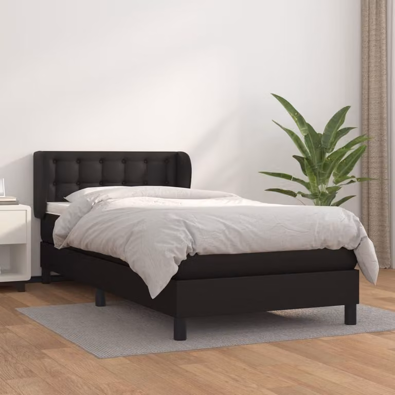 The Living Store Letto a molle con materasso nero 90x190 cm in Pelle finta