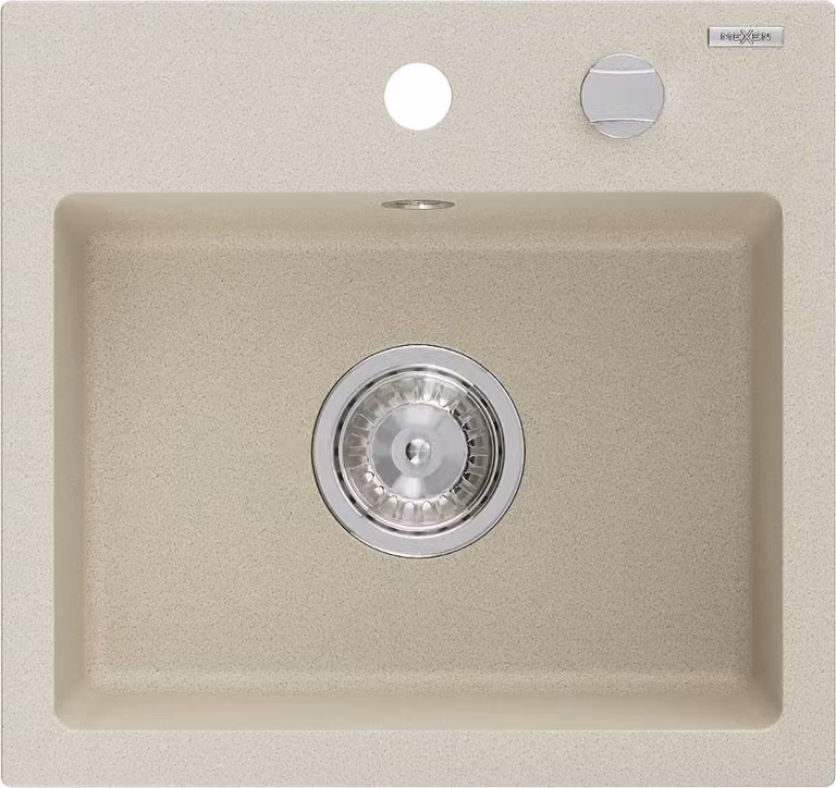 Mexen Milo lavello in granito 1-vasca 435 x 410 mm, beige, sifone cromato - 6505441000-69