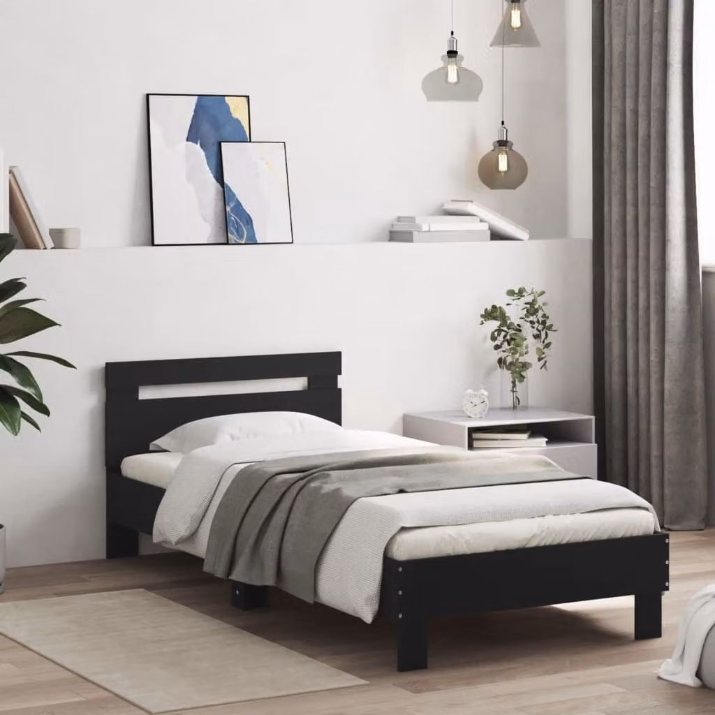 vidaXL Giroletto con Testiera in Legno Multistrato Nero L: 193 cm, P: 80 cm, H: 70 cm