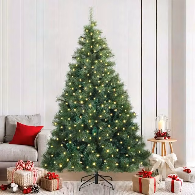 Albero di Natale artificiale moderno vidaXL verde con 300 LED luce bianca calda in PE e PVC, Altezza: 210 cm
