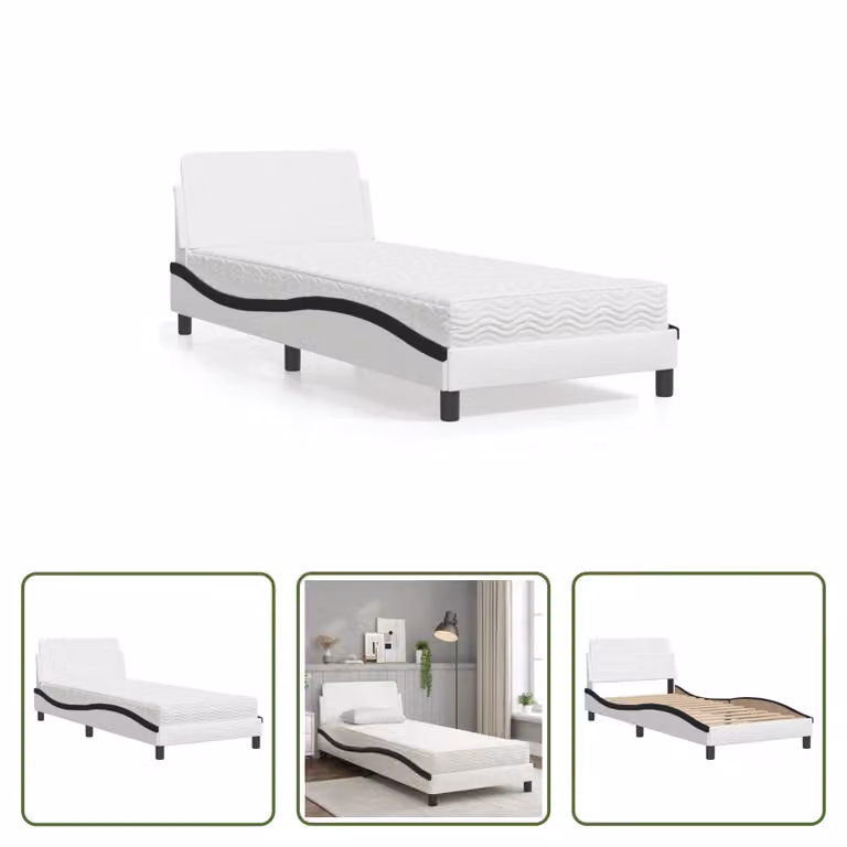 The Living Store Letto con materasso bianco e nero 80x200 cm in ecopelle