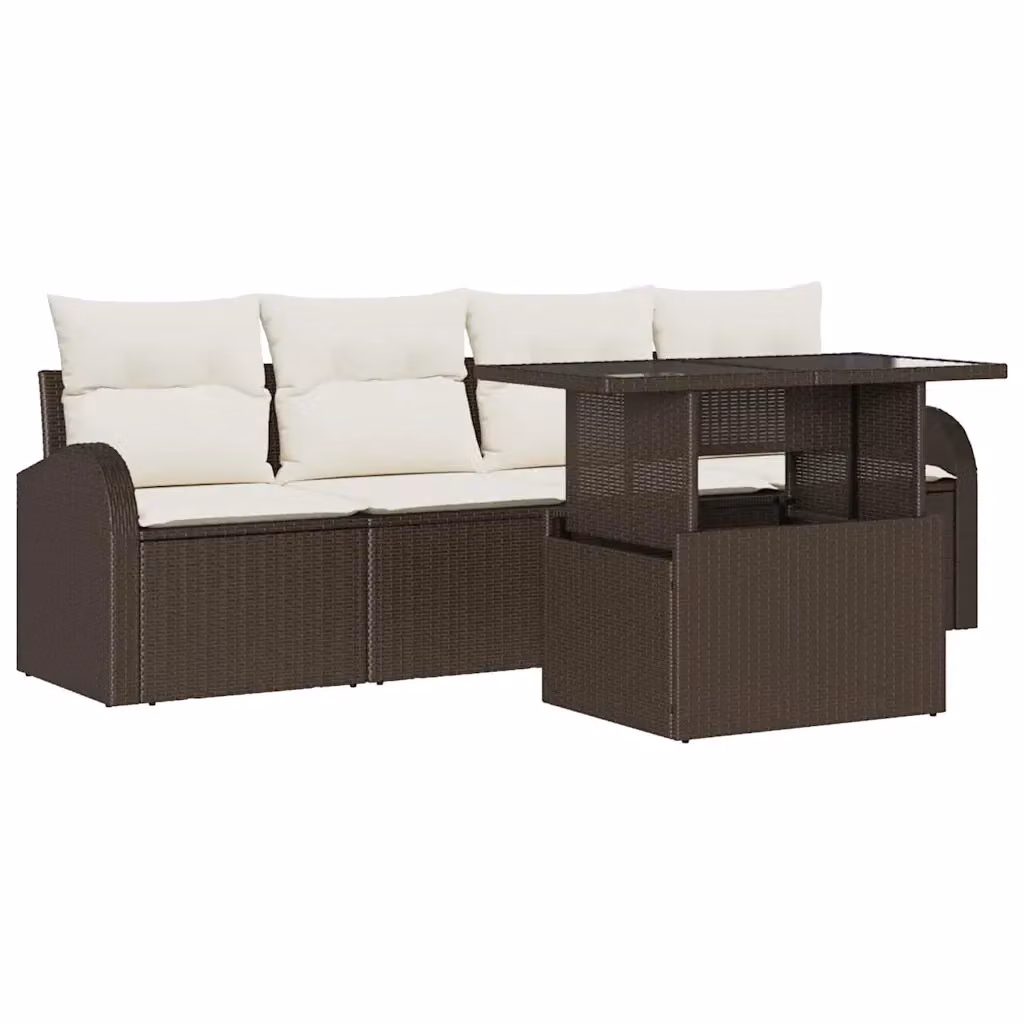 Set Divano da Giardino Moderno vidaXL 5 Pezzi Marrone con Cuscini e Tavolino in Rattan e Metallo – 2