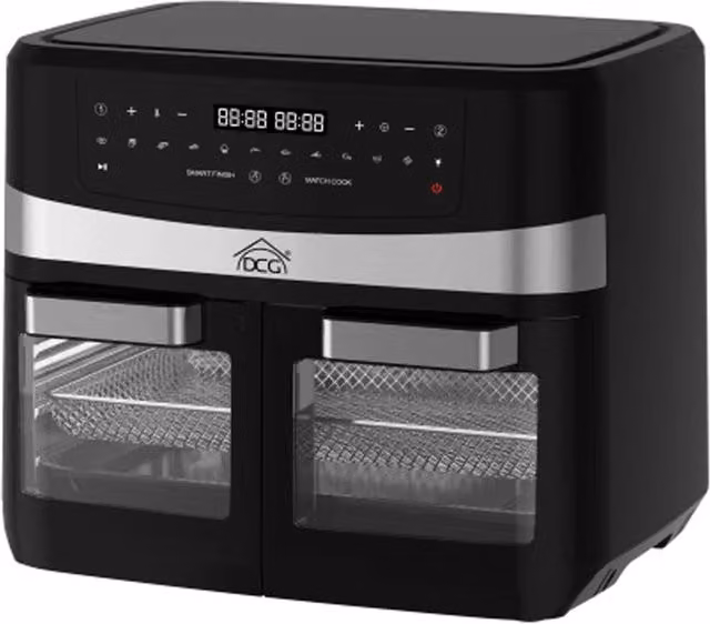 Friggitrice Forno ad Aria DCG FR3612D da 12 Litri con Doppia Porta, 12 Programmi, 6 Accessori e Display Digitale, Colore Nero e Argento