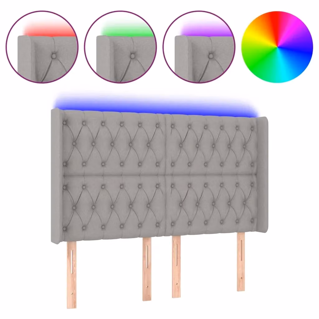 Testiera con LED e porta USB vidaXL in tessuto grigio, L: 163 cm, P: 16 cm, H: 118-128 cm – 2