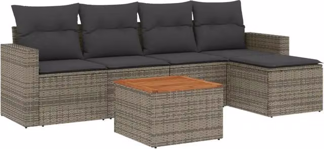Set Divano da Giardino 6 pz | Set Salotto da Giardino con Cuscini Grigio in Polyrattan