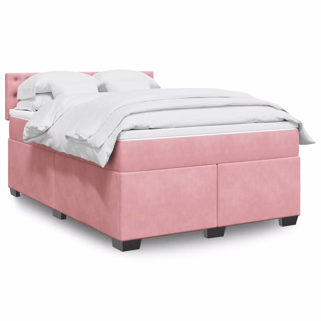 vidaXL Giroletto a Molle con Materasso in Velluto Rosa Scuro, L/P: 140 x 200 cm