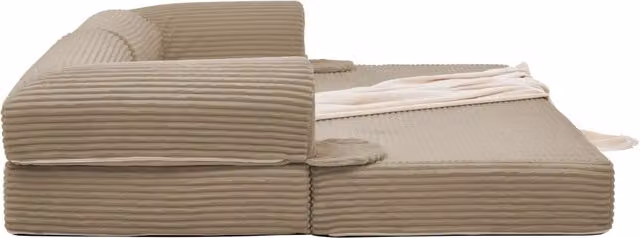 Divano Letto 2 Posti in Velluto a Coste Beige, Futon Salvaspazio Trasformabile per Soggiorno e Camera Ospiti