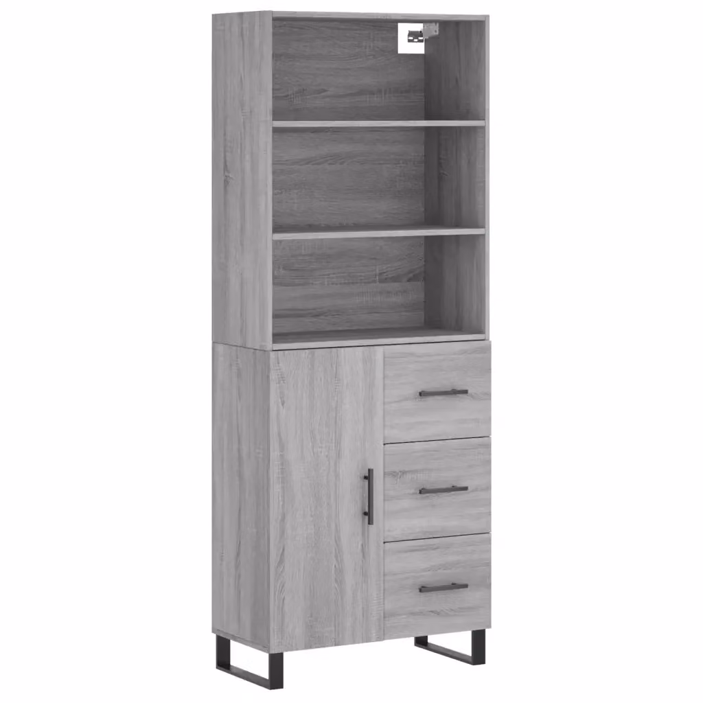 Credenza moderna vidaXL in legno e metallo, colore grigio opaco, L: 69,5 cm, P: 34 cm, H: 180 cm – 2