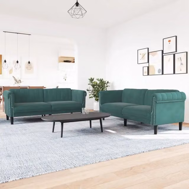 Set di 2 divani moderni vidaXL in velluto verde con funzione letto e cuscini inclusi