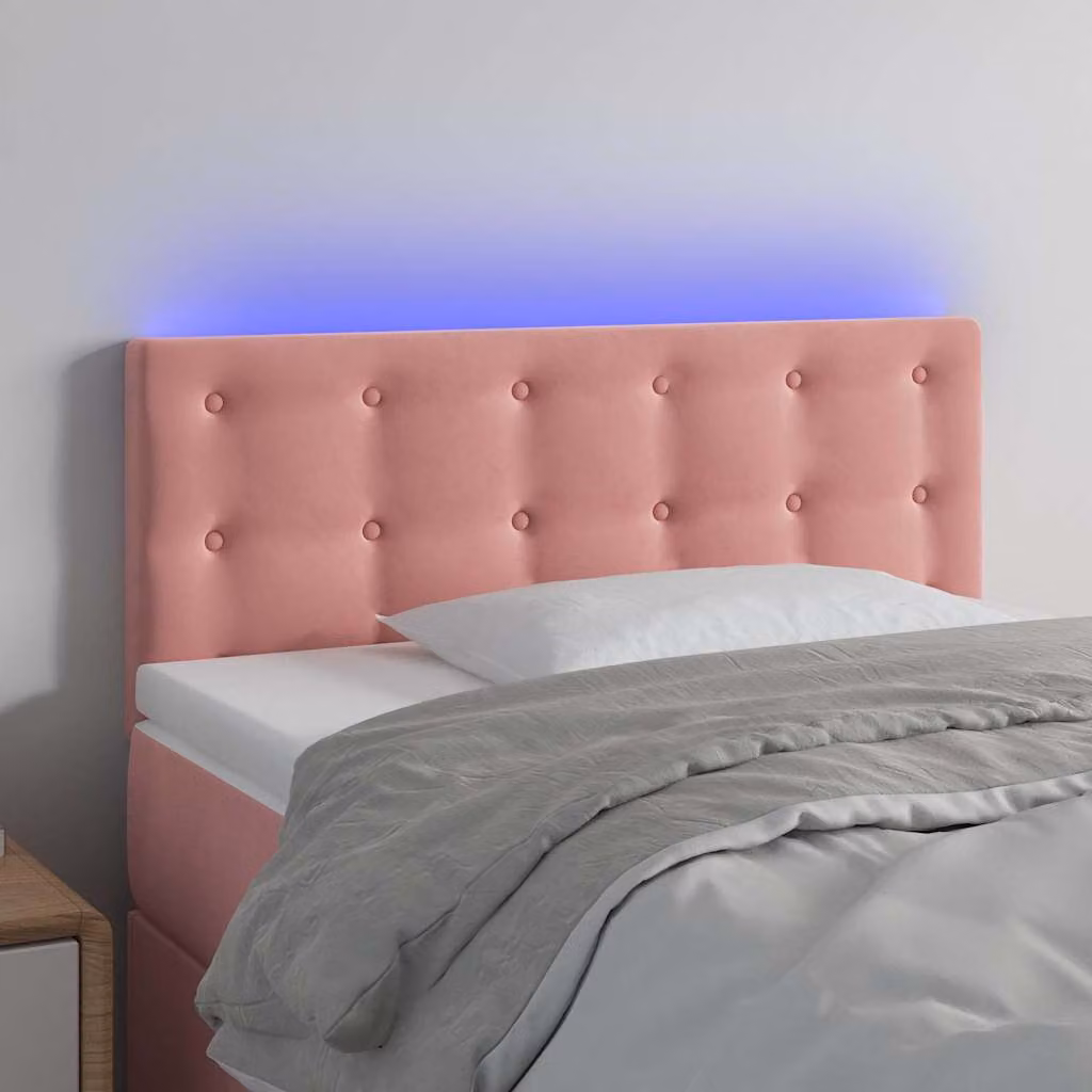 Testiera per letto vidaXL in velluto rosa con illuminazione LED e porta di ricarica USB, L: 80 cm, P: 5 cm, H: 78-88 cm