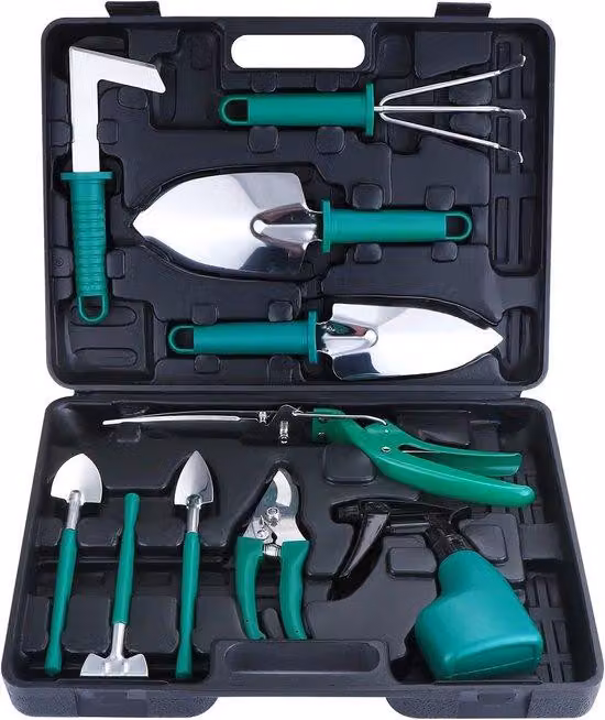 Set di attrezzi da giardino, attrezzi da giardino, 10 pezzi, acciaio inossidabile, attrezzi da giardino, set con custodia, regalo per gli amanti del giardino