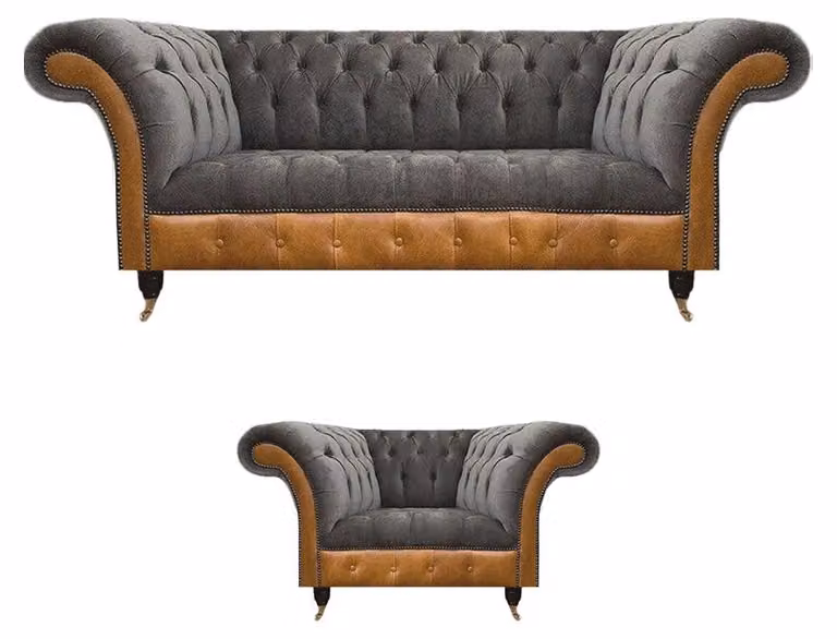Wohnzimmer Chesterfield Sofagarnitur Polster Textil Sitzer 3-Sitzer Sofa