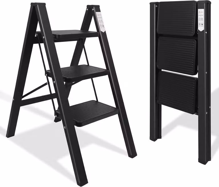 Scala multifunzione, scala a pioli, scala a 3 gradini, scala pieghevole pratica, scala a cavalletto antiscivolo, scala pieghevole portatile, utilizzabile anche come scaffale, portata massima 150 kg