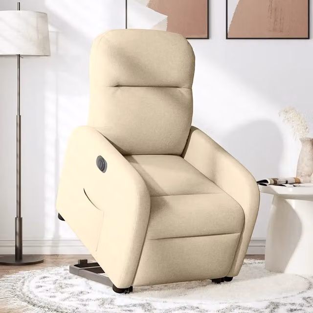 Poltrona Alzapersona Reclinabile Elettrica vidaXL Beige in Tessuto con Braccioli