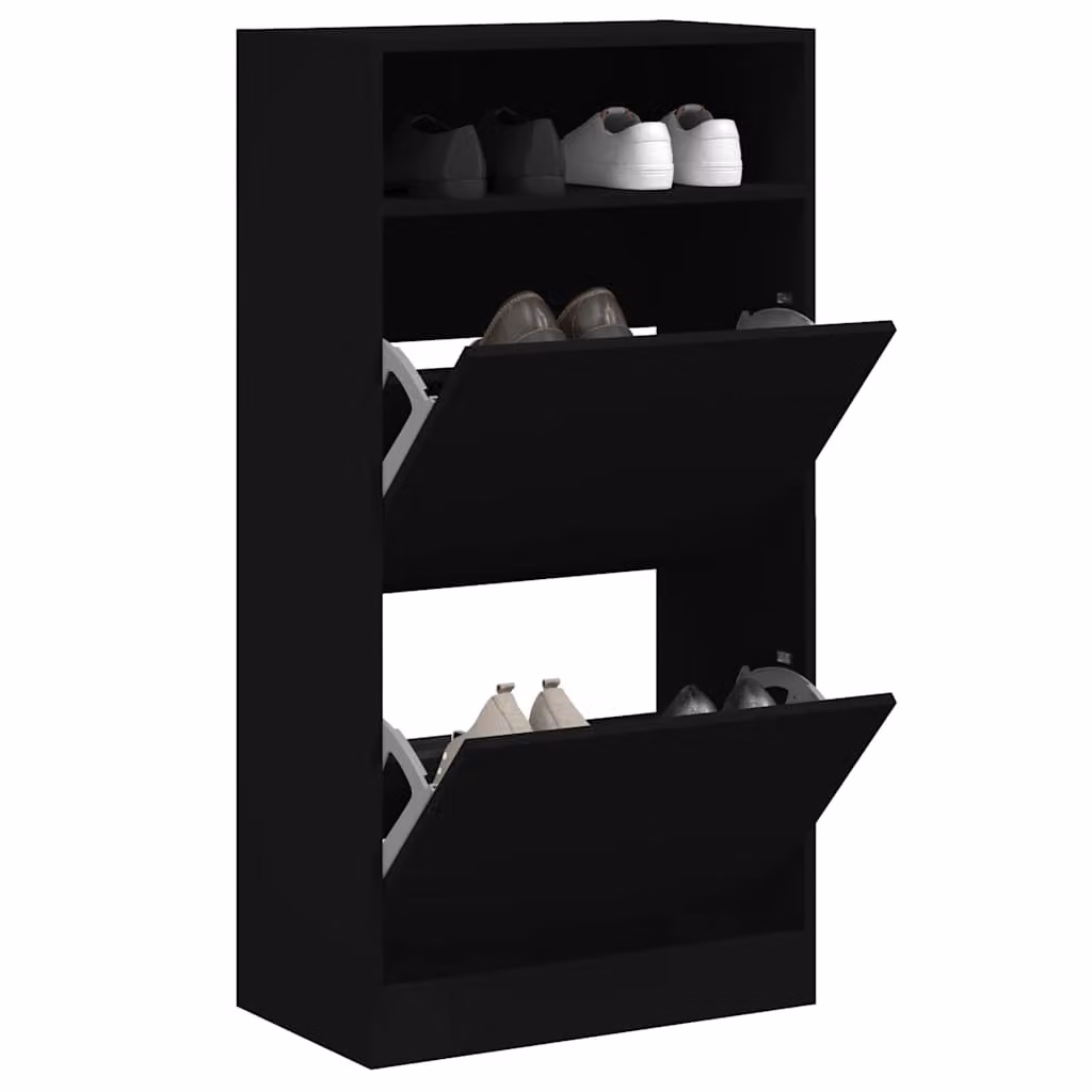 Scarpiera moderna vidaXL nera in legno con scomparti basculanti e ripiani interni, L: 60 cm, P: 34 cm, H: 116 cm