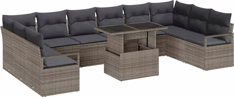 Set Divano da Giardino con cuscino 11 pcs Grigio polyrattan