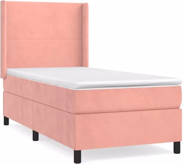 Letto singolo | Letto per adulti | Giroletto a Molle con Materasso Rosa 80x200 cm in Velluto