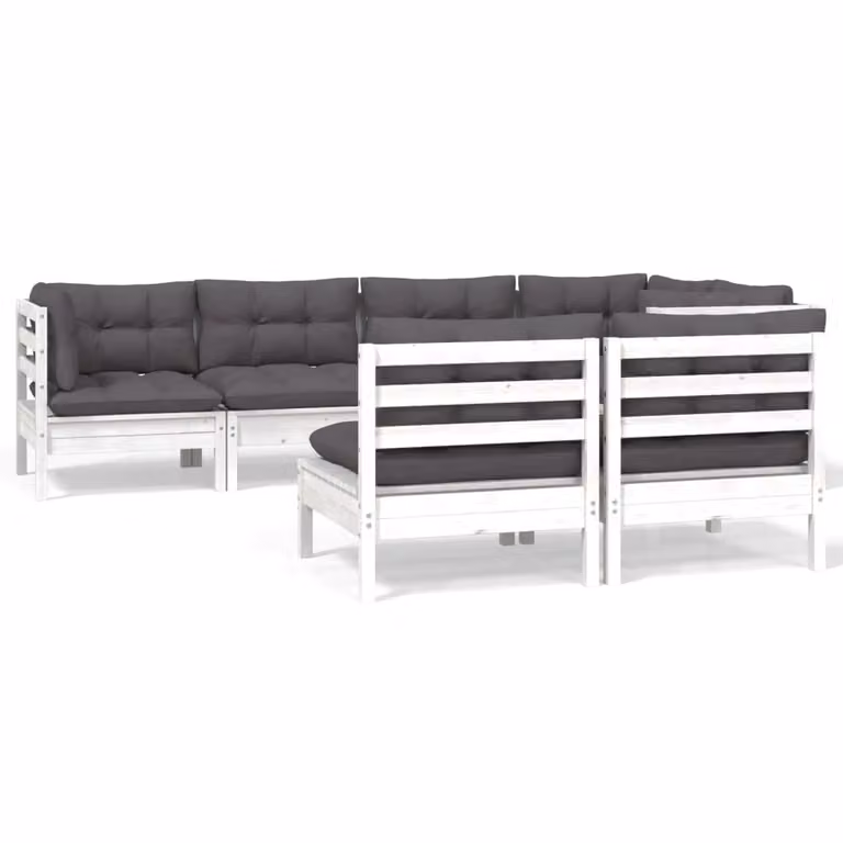 Set Divani da Giardino 7 pz con Cuscini Bianchi Legno di Pino