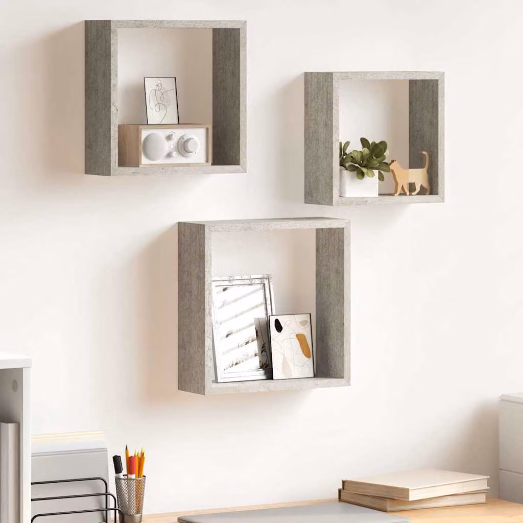 Set di 3 mensole a cubo da parete vidaXL in stile moderno, colore grigio, L 30 cm x P 30 cm x H 30 cm