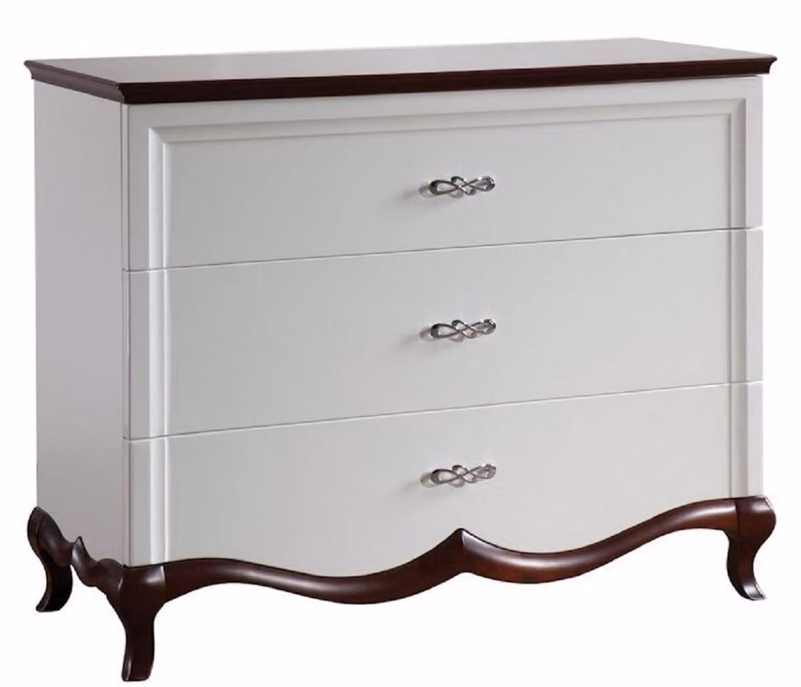Casa Padrino cassettiera Art Deco con 3 cassetti bianco/marrone scuro 114 x 46,5 x h. 90,2 cm - Qualità eccellente