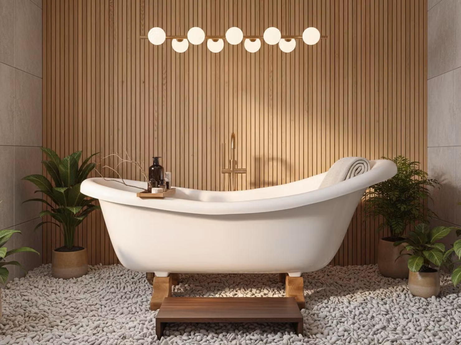 Vasca da bagno freestanding in stile retrò Ludwik, 170 cm, bianca — Piedini in legno massello