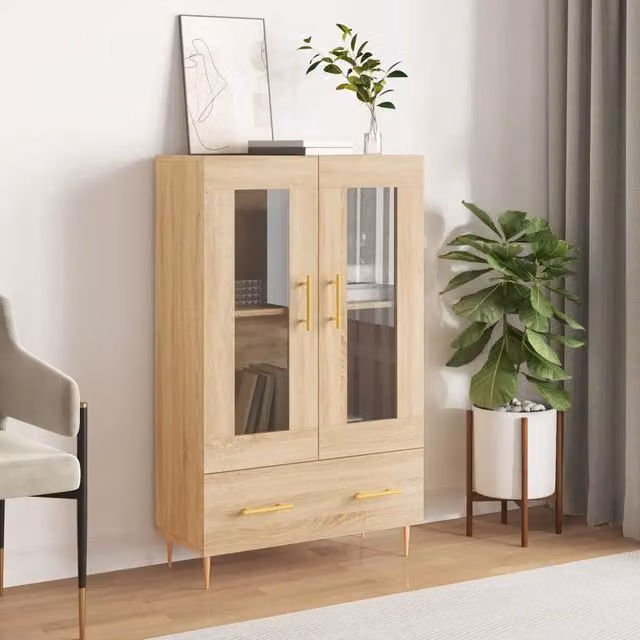 Credenza Buffet Moderna Design Mania in Legno e Vetro Marrone L: 69,5 cm, P: 31 cm, H: 115 cm