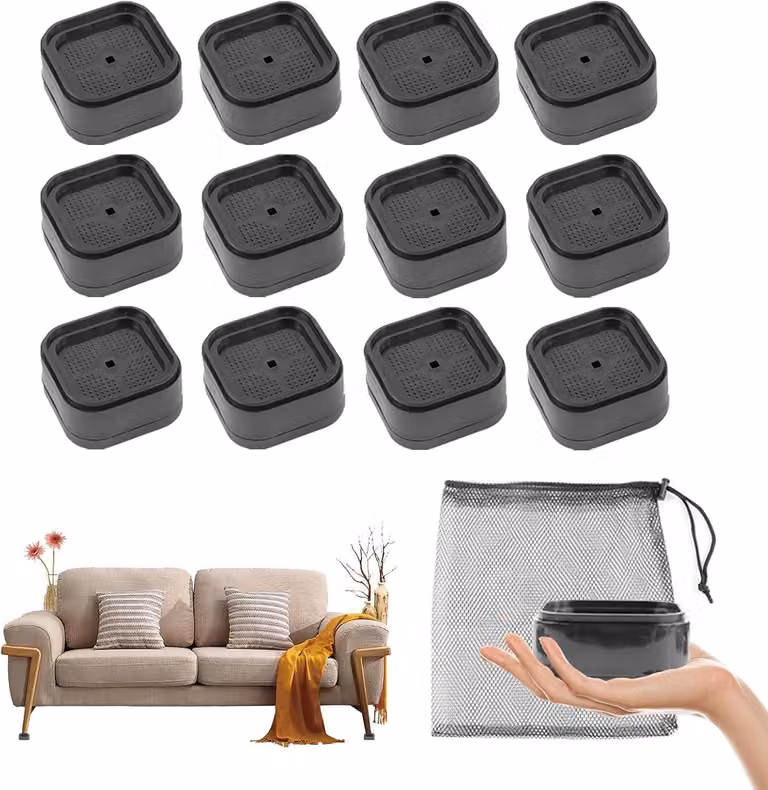 Omgoods - Rialzi per mobili da 5 cm - Rialzi regolabili - Plastica - Neri - 12 pezzi - Adatti a piedini di mobili da 5 cm - Rialzi per mobili