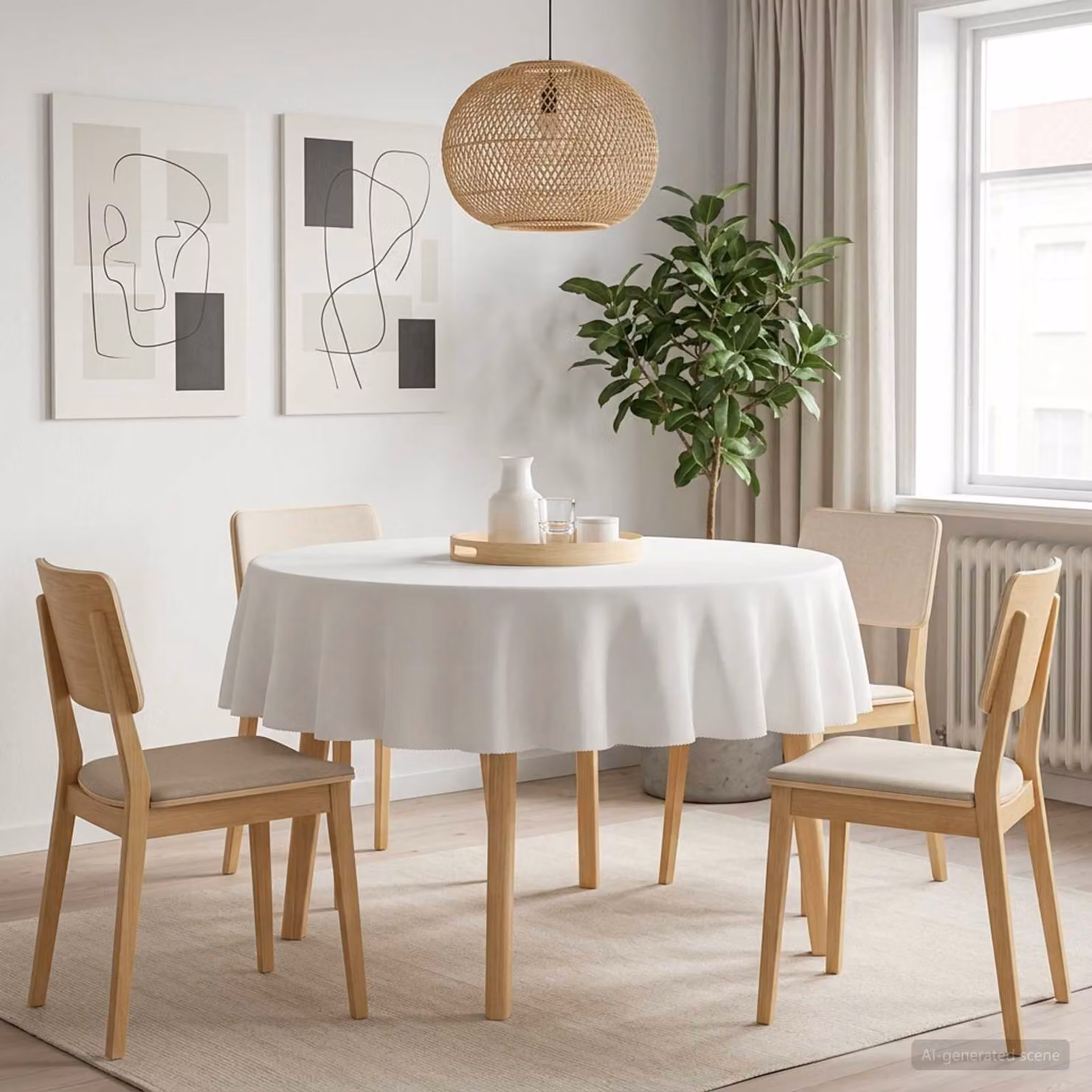 Set di 5 tovaglie rotonde vidaXL in poliestere bianco, idrorepellenti e antimacchia, Ø 160 cm