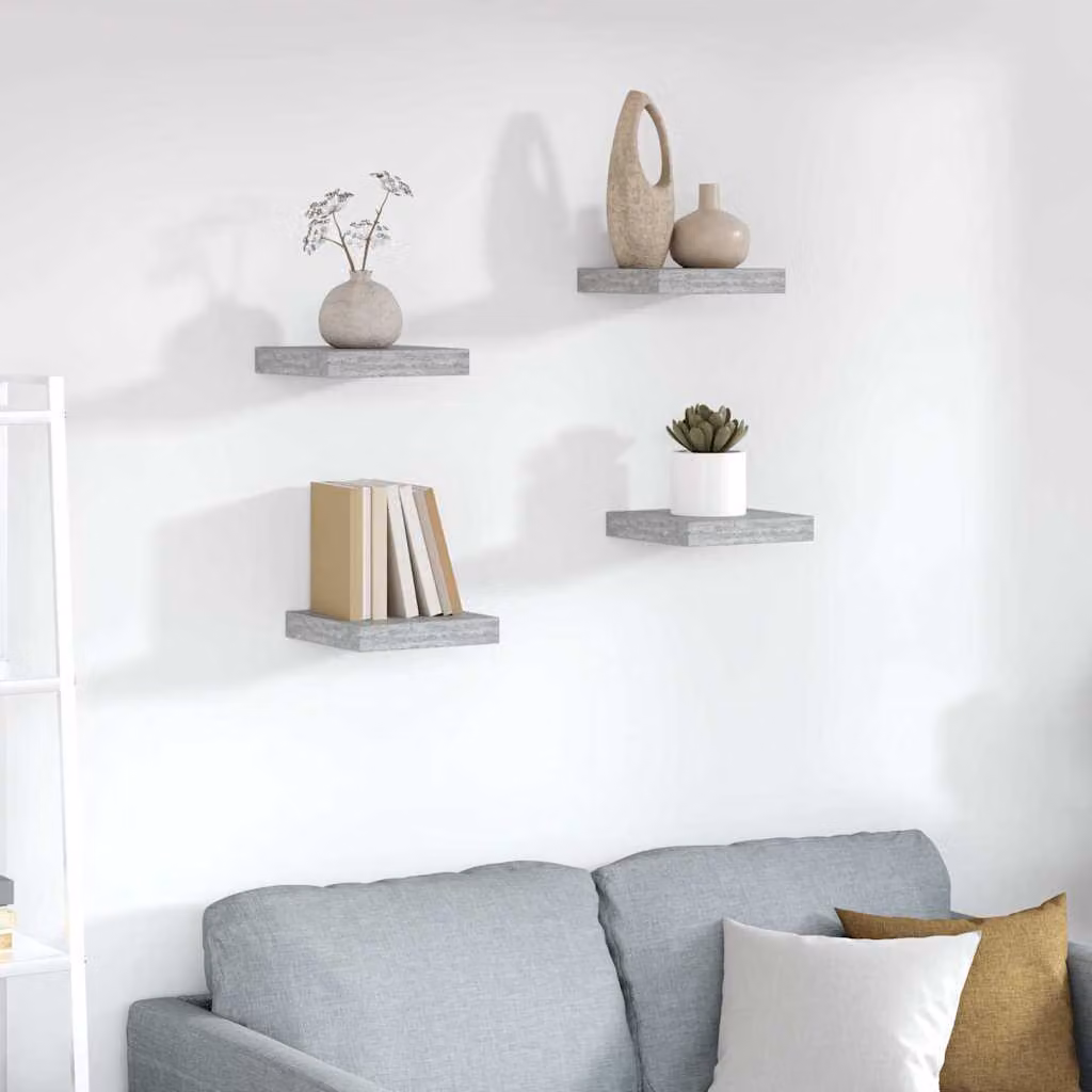 Set di 4 Scaffali a Parete vidaXL in MDF e Metallo, Colore Grigio Cemento, L 23 cm x P 23,5 cm x H 3,8 cm