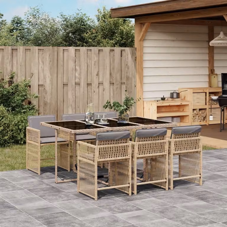 Maison Exclusive - Set Pranzo da Giardino 7 pz con Cuscini Beige Misto Polyrattan