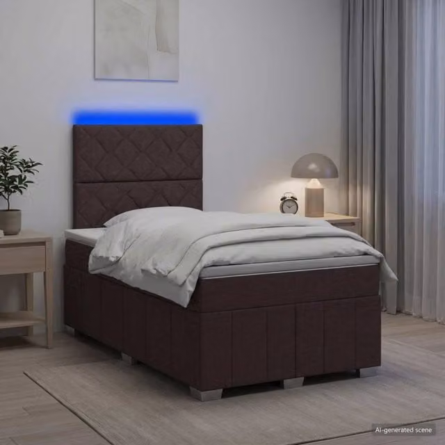 Letto Box Spring vidaXL con Materasso a Molle Pocket e Illuminazione LED, Colore Marrone e Bianco, L/P: 120 x 200 cm – 1