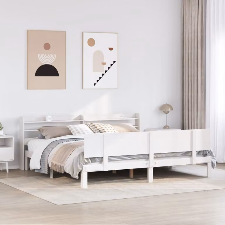 vidaXL Letto con Testiera in Legno di Pino Rustico Bianco 200 x 200 cm