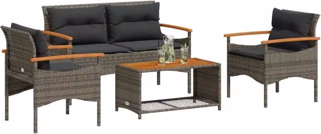 Set Divani da Giardino 4 pz con Cuscini in Polyrattan Grigio 368399