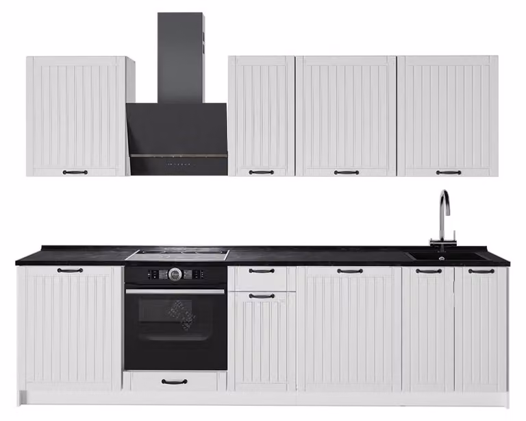 Cucina componibile Vicco Fame-Line Bianco rustico/Bianco 280 cm, PL Antracite, Model 64244