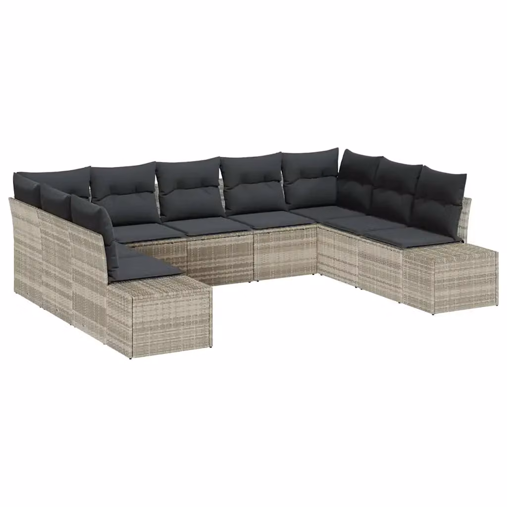 Set Divano da Giardino vidaXL a forma a U in Polyrattan con Cuscini Grigio, 9 Pezzi per 8 Persone – 2