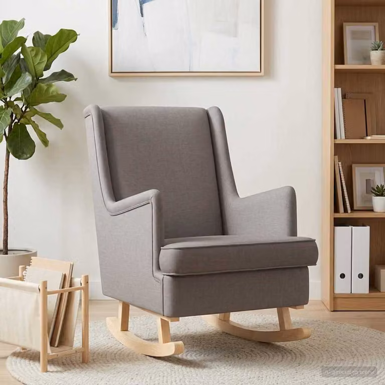 Sedia a dondolo moderna vidaXL Talpa in tessuto con imbottitura in schiuma, disponibile in beige o grigio, L: 62 cm, P: 80 cm, H: 85 cm