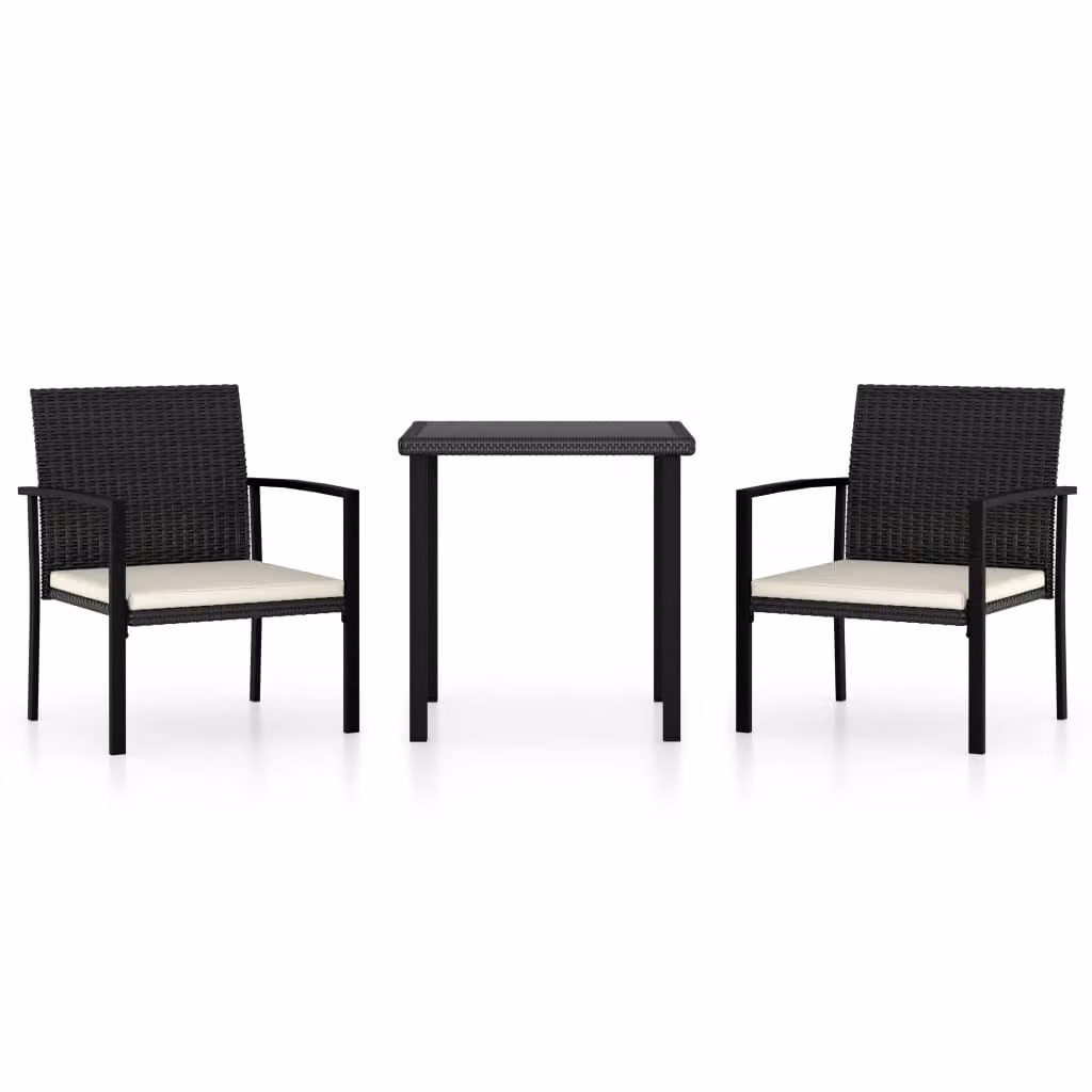Set da Pranzo da Giardino 3 pz in Polyrattan Nero