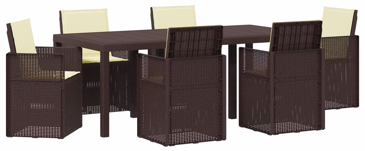 Set da Pranzo per Giardino con cuscino 7 pcs Marrone e Crema PP