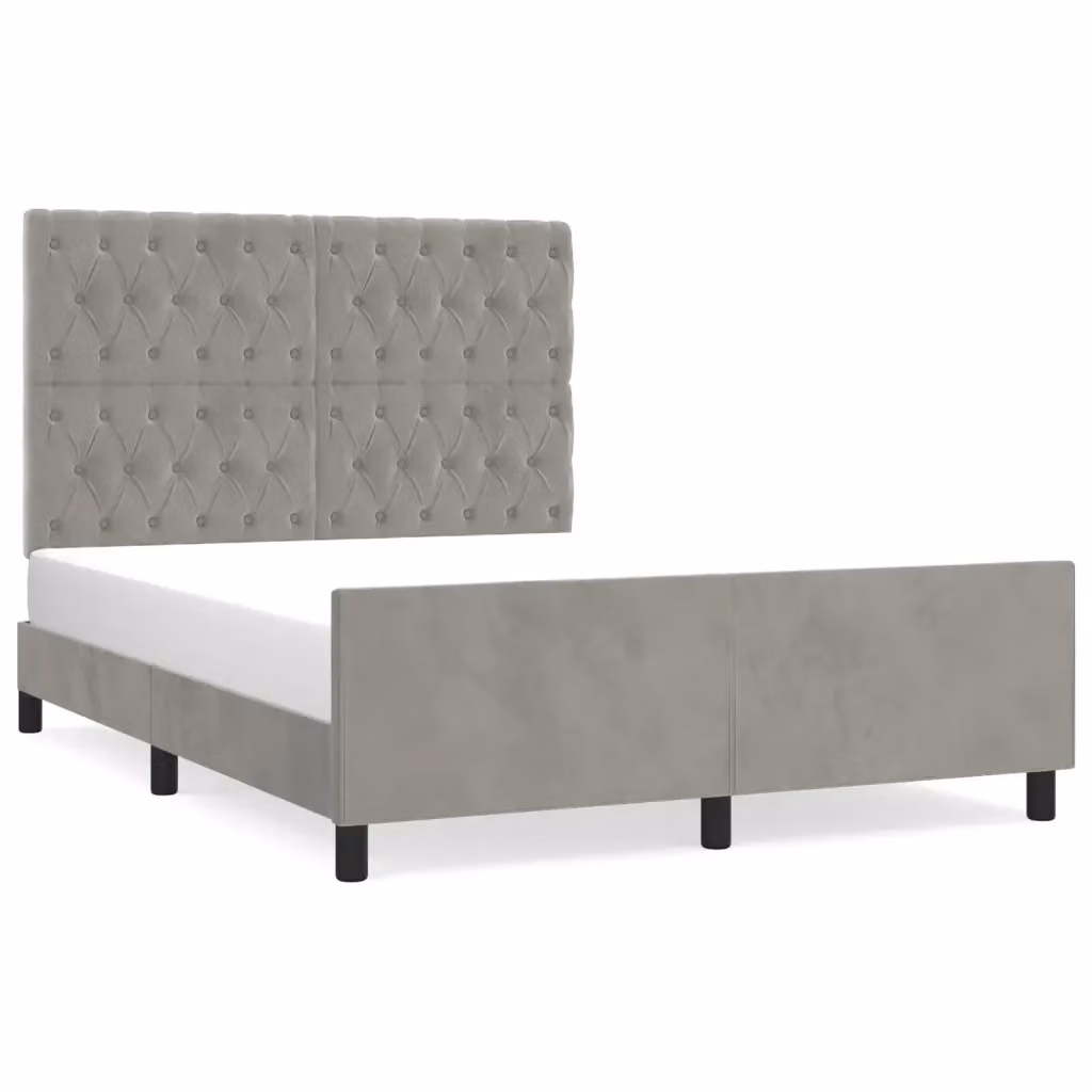 vidaXL Giroletto in Velluto Grigio con Struttura in Legno di Larice L/P/H: 140 x 200 x 146 cm – 2