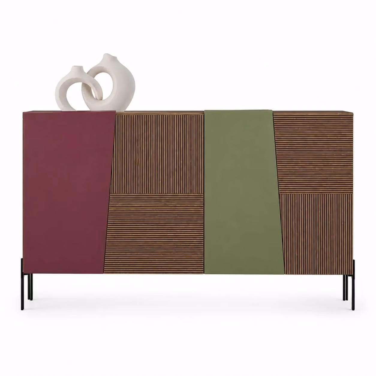 Madia contemporanea Mobili 2G in legno di frassino con gambe in metallo nero L: 126 cm, P: 48 cm, H: 83 cm – 1