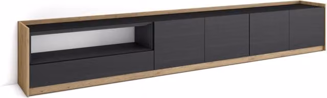 Mobile TV Soggiorno, 310x50x37 cm, Per TV fino a 80", Mobile Soggiorno, Nero e rovere