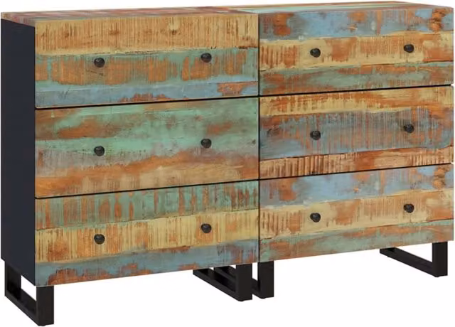 Credenza comò armadio mobile portaoggetti organizzador cucina soggiorno salotti set di 2 60 x 33 x 75 cm in legno massello di recupero marrone 02_0036642