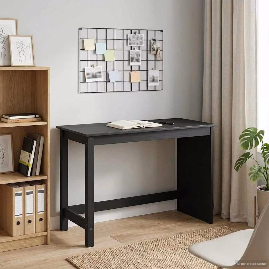 Scrivania nera in legno massello di pino, dimensioni 112 x 50 x 75 cm
