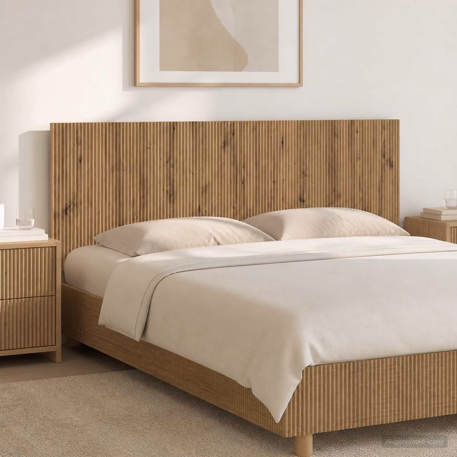 Testiera da muro vidaXL ARNHEM in legno ingegnerizzato color rovere con ripiano integrato e scomparti laterali, L: 180 cm, H: 50 cm, P: 15,1 cm