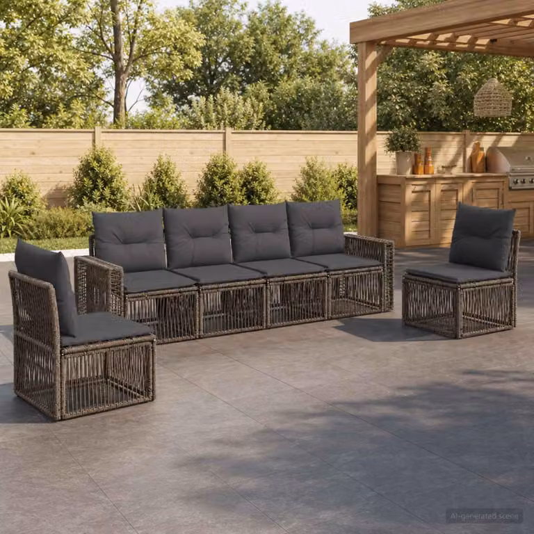 Maison Exclusive - Set da giardino composto da 6 pezzi. Divano da esterno in rattan sintetico, colore grigio e grigio scuro