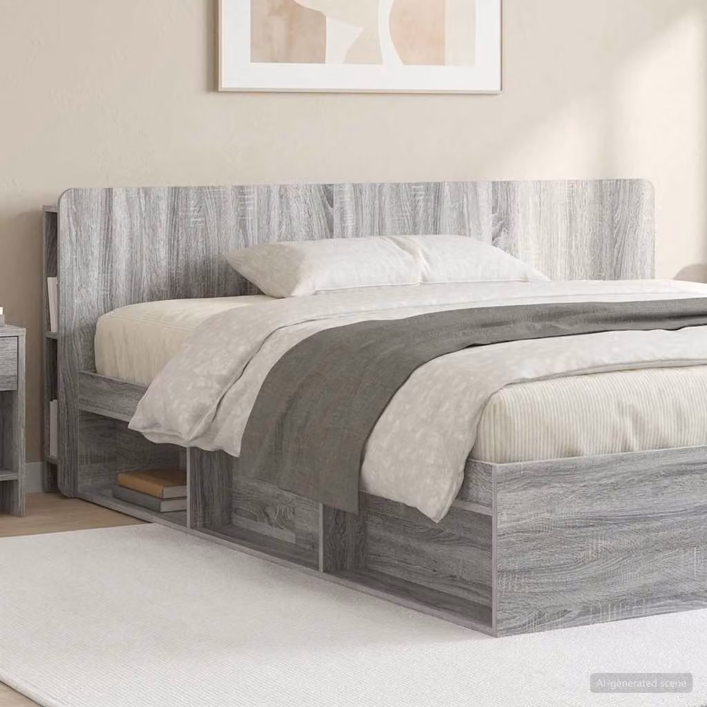Testata del letto moderna vidaXL in legno ingegnerizzato grigio con ripiani integrati L: 193,5 cm, H: 80 cm, P: 18,5 cm