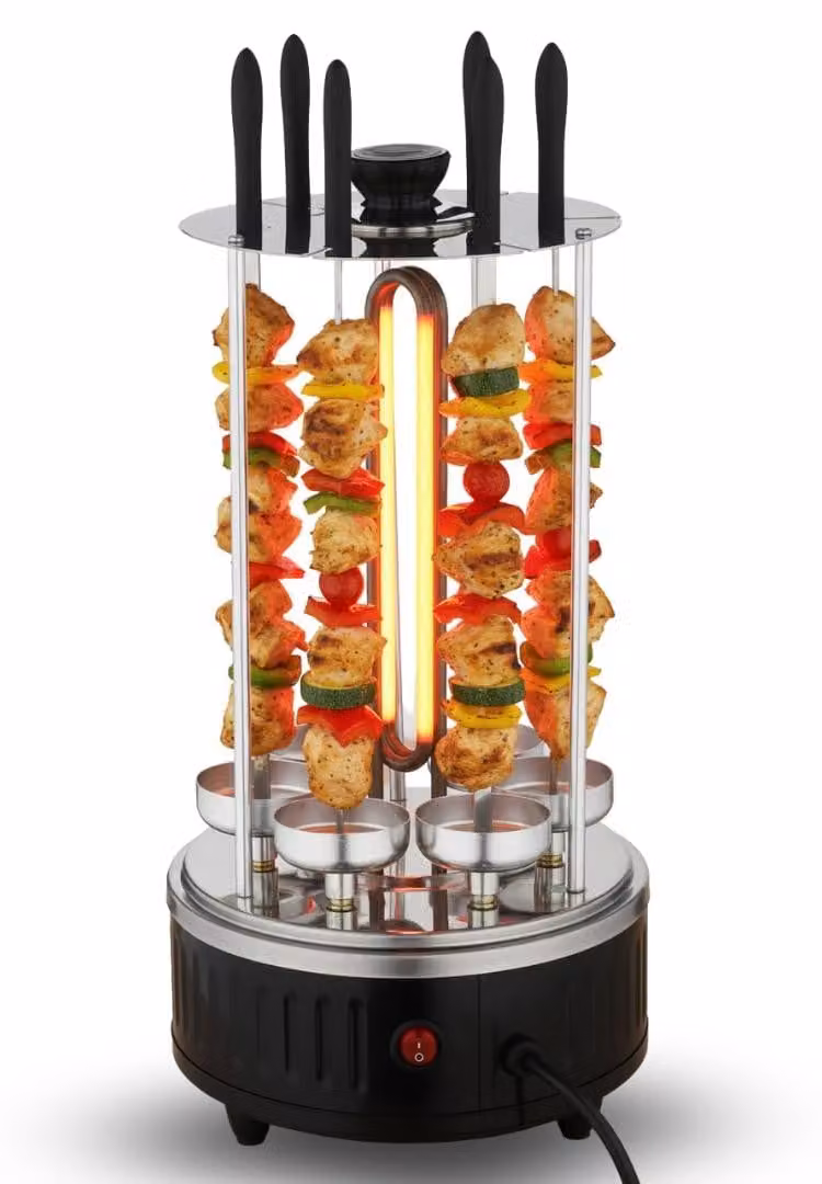 Griglia verticale da 1000 W, per 6 spiedini, con rotazione a 360°
