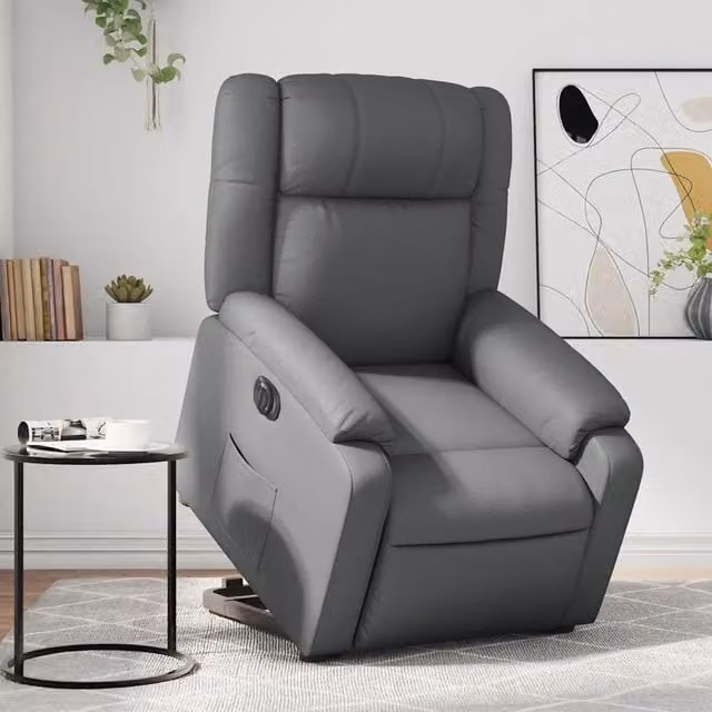 Poltrona Alzapersona Elettrica Reclinabile vidaXL in Similpelle Grigio con Braccioli