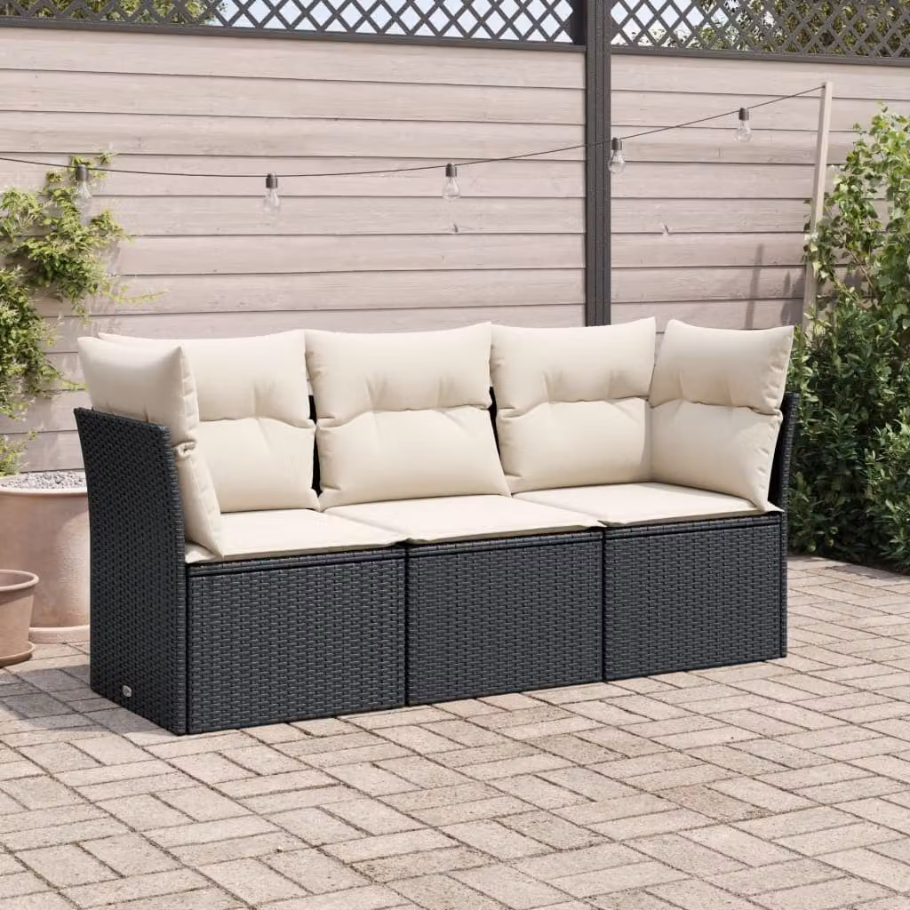 vidaXL Set Divano da Giardino a L con Cuscini, Struttura in Metallo e Polyrattan, Nero e Bianco – 1