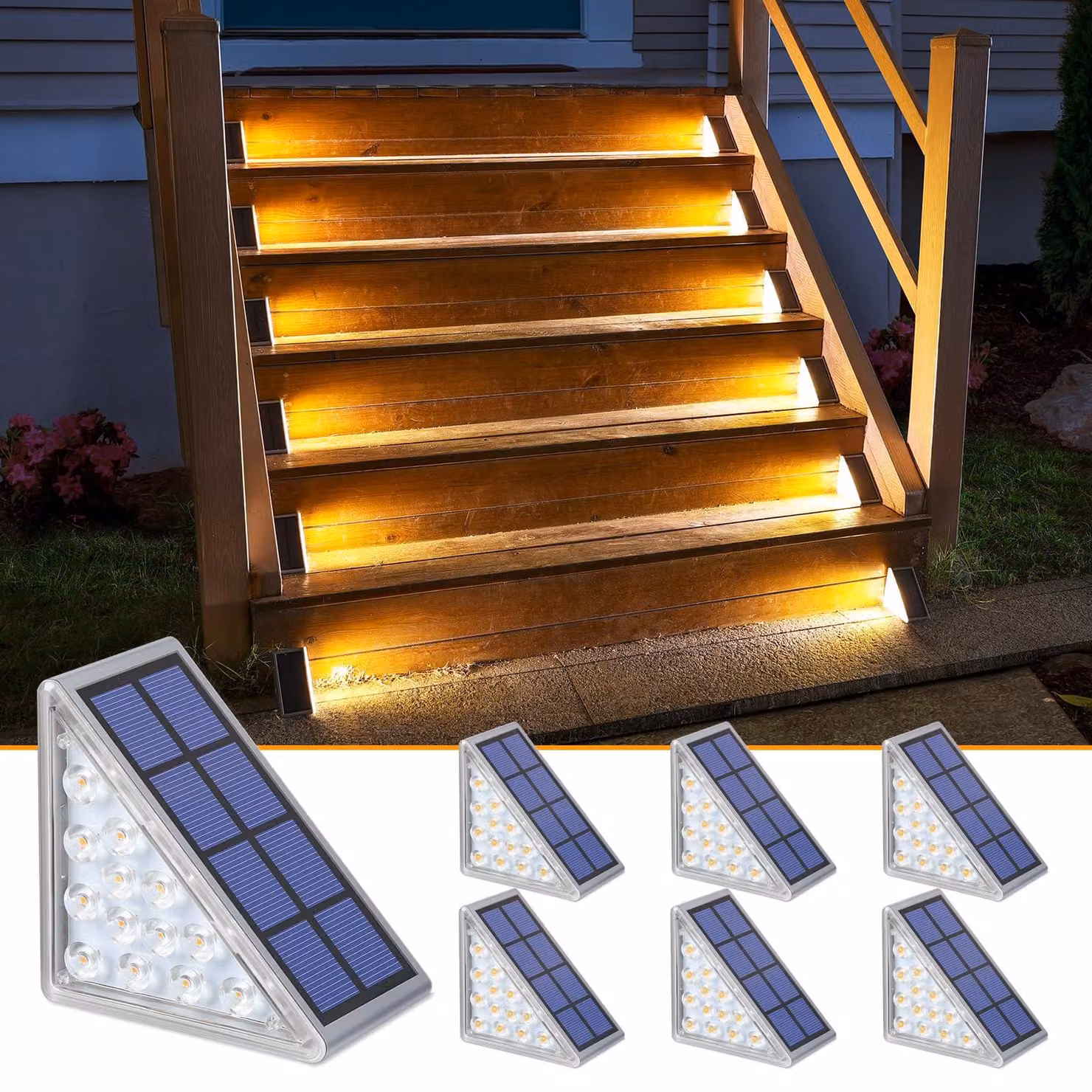 Lampade solari per scale, confezione da 6, grado di protezione IP67, luce bianco caldo, LED, con accensione automatica
